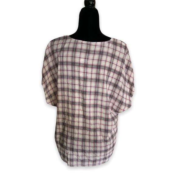 Torrid Womens Blouse 0 L 12 Berry Purple & Ivory Plaid Tie Front Midi Dolman NEW - Picture 5 of 7